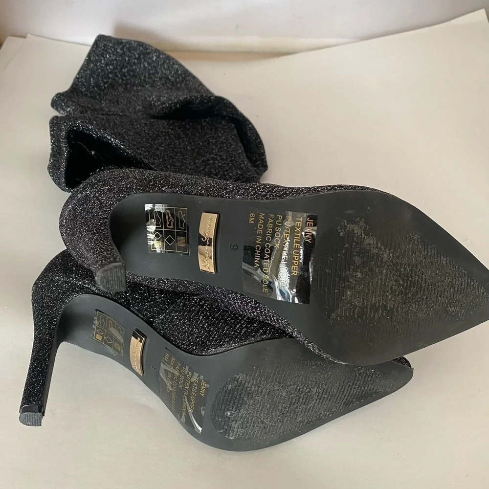 LAUREN LORRAINE Jenny OTK Boots Black‎ Shimmer Stretch sz 6